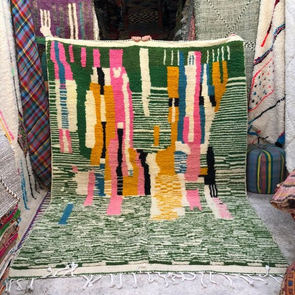 Vibrant Azilal Artisanal Rug - Moroccan Wool carpet - 10.2 ft x 6.6 ft - Picture 6 of 6